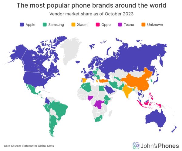 smartphone market worldwide shown in a map