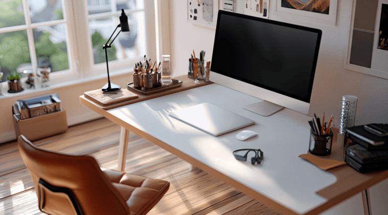 Audiotechnica headsaet op een bureau